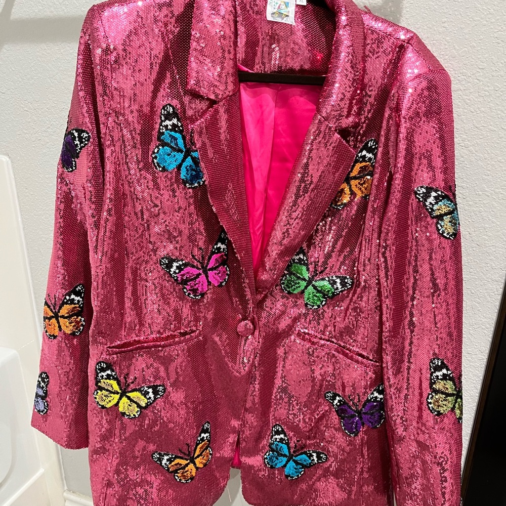 Queen of Sparkles Pink Sequin Butterfly Blazer